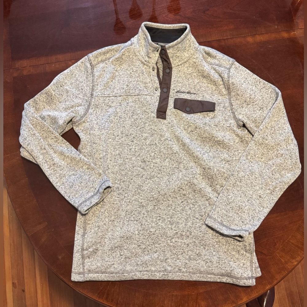 EDDIE BAUER QUARTER ZIP BUTTON UP MENS SWEATER - LARGE